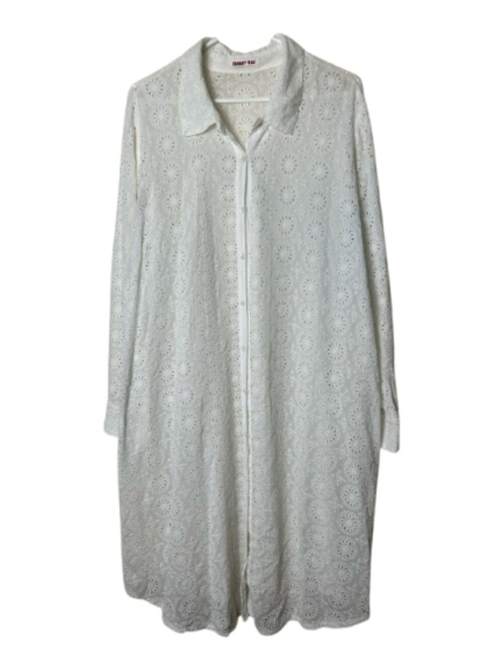 Johnny Was white eyelet lace long sleeve shirt dress coverup womens XL/1X